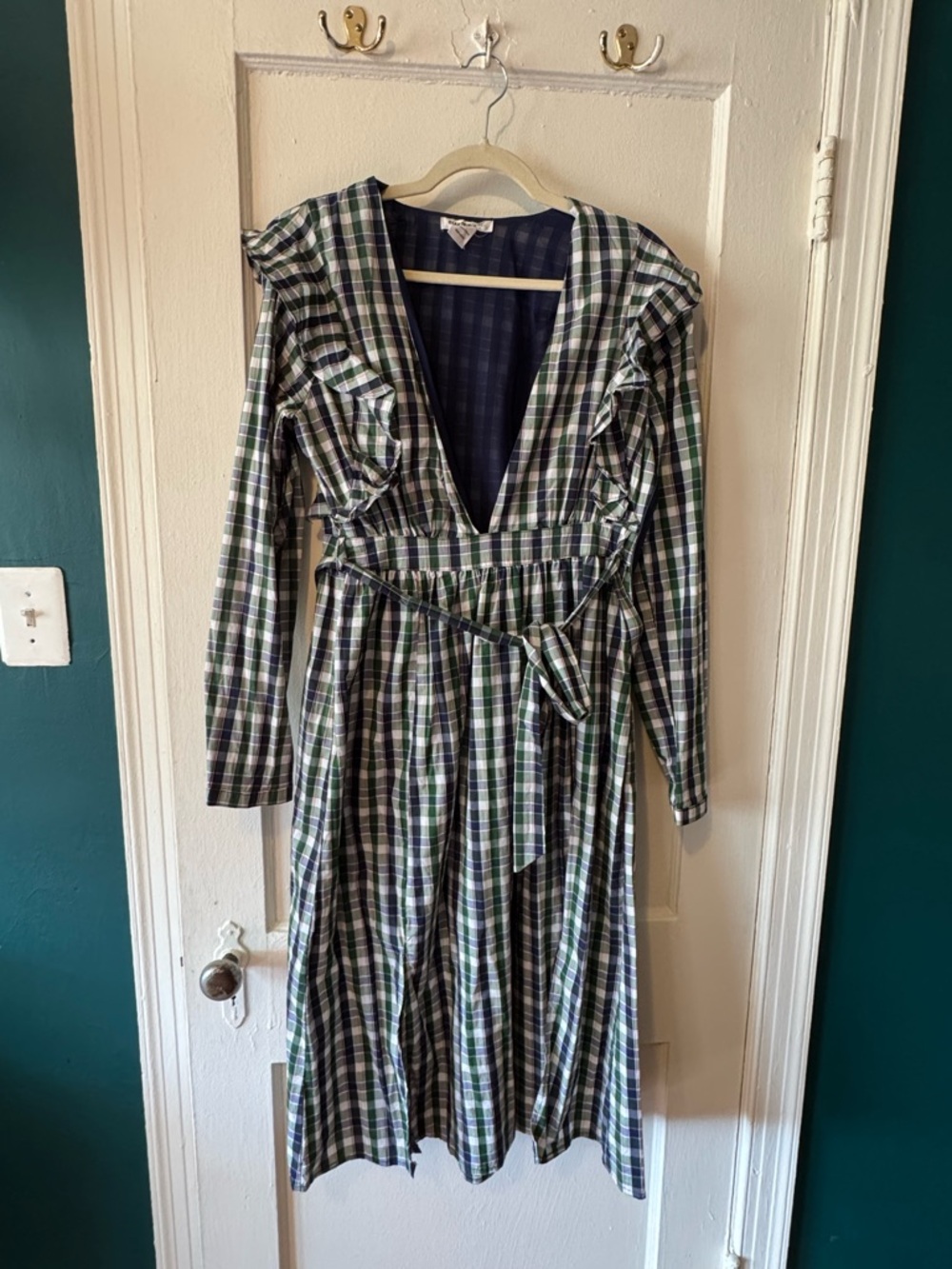 Glamorous Green and Navy Plaid Long Sleeve Dress